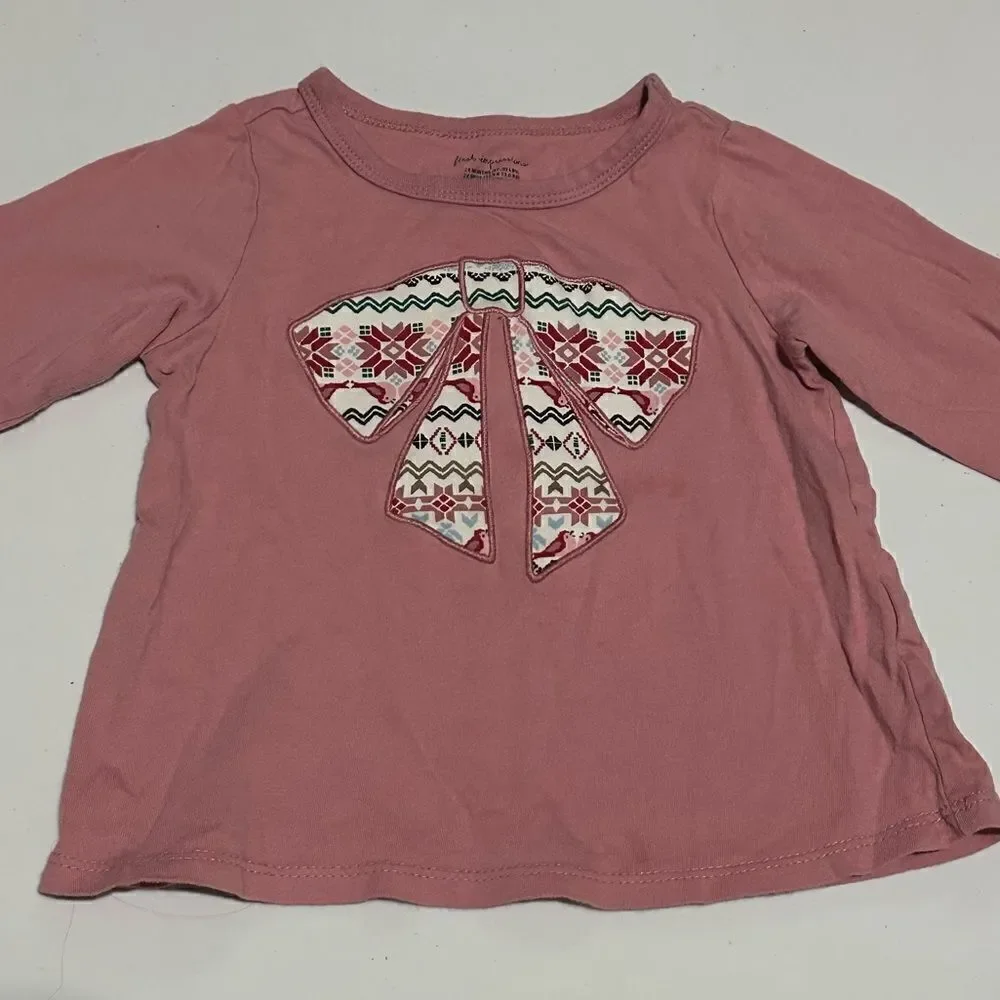 First Impressions Christmas pattern pink girls 2 piece set size 24 months